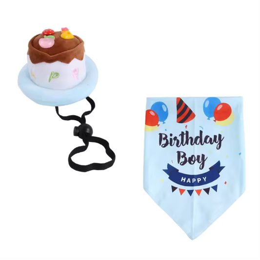 BIRTHDAY SET ΚΑΠΕΛΑΚΙ CAKE ΚΑΙ ΜΠΑΝΤΑΝΑ - ΜΠΛΕ