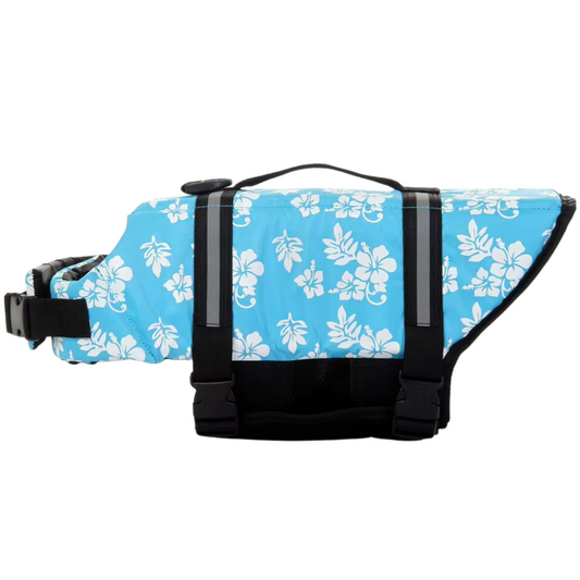 XL Dog Life Jacket with Handle - Floral Blue