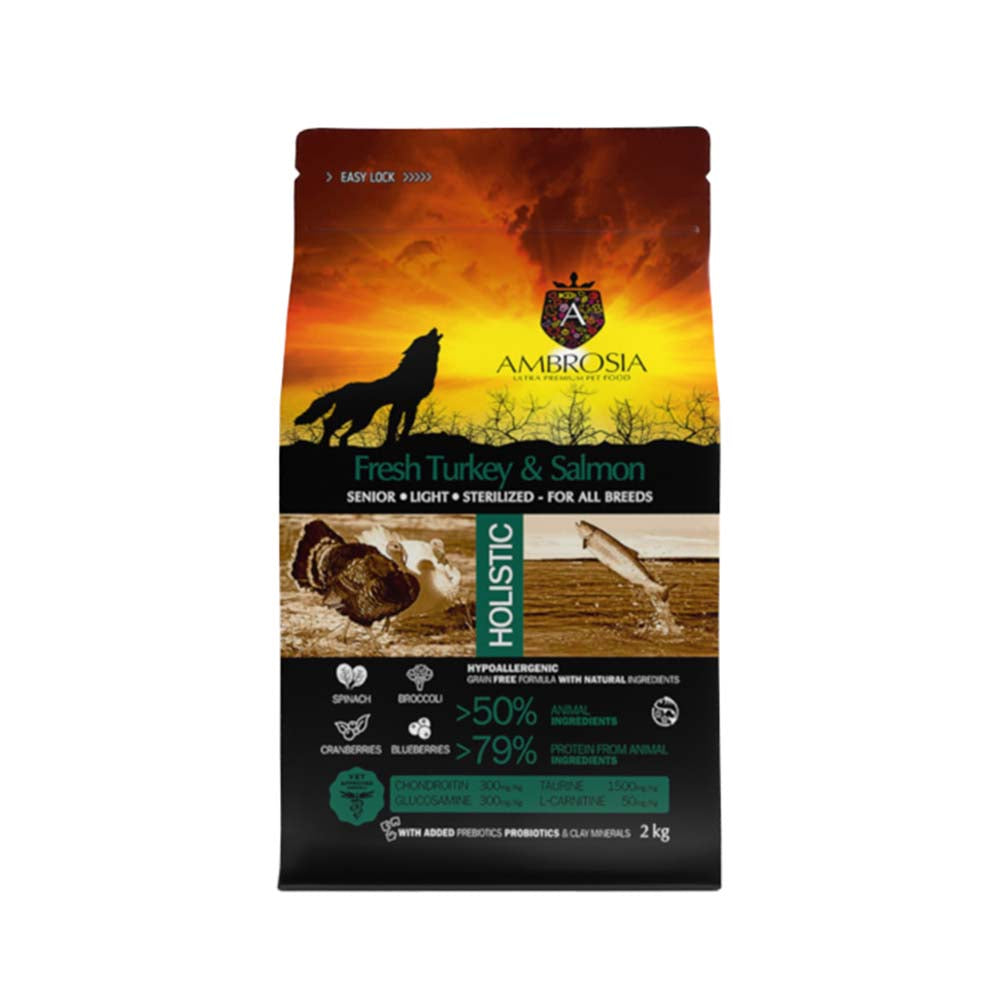 AMBROSIA GRAIN FREE SENIOR LIGHT STERILISED TURKEY & SALMON - 2KG