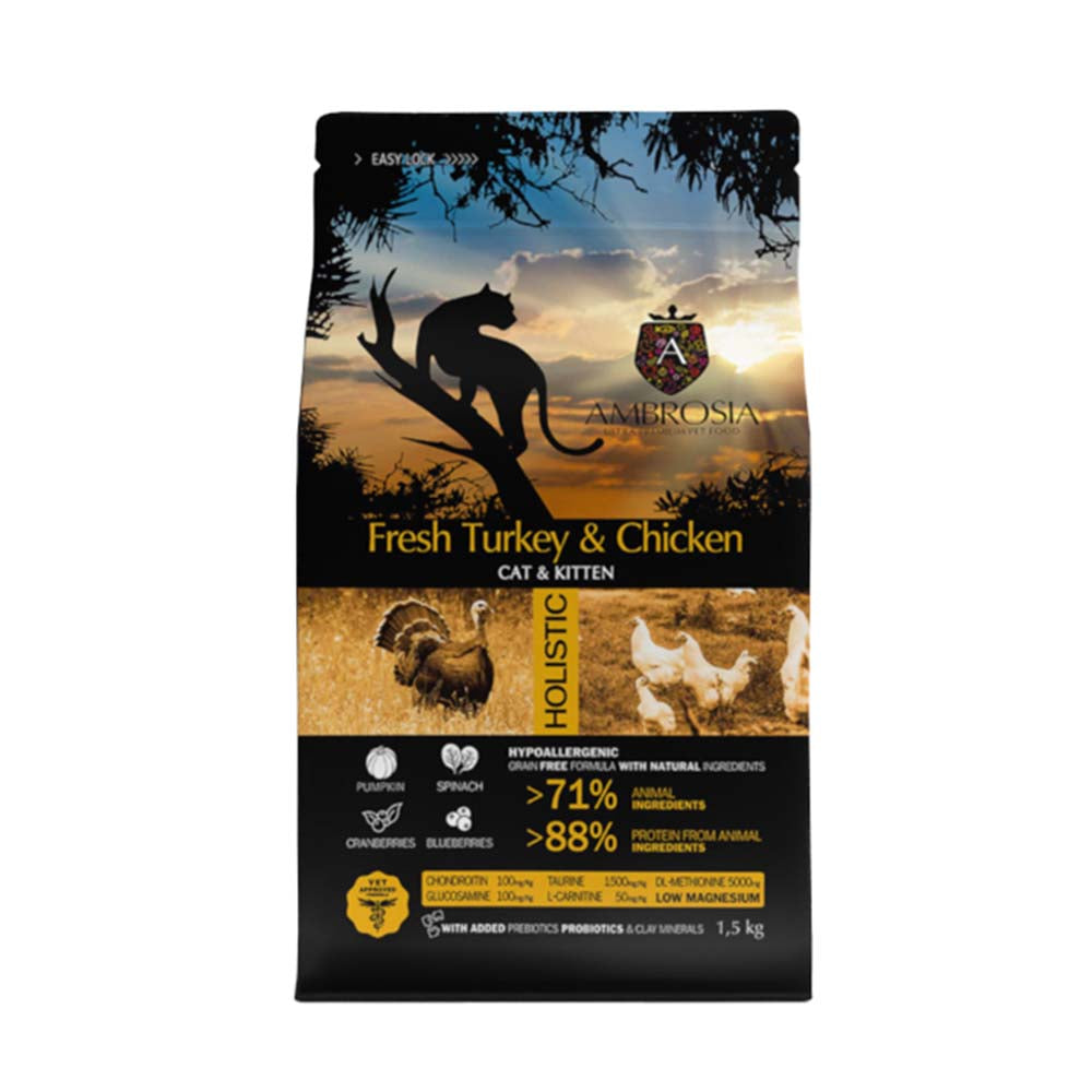 AMBROSIA GRAIN FREE CAT KITTEN FRESH TURKEY & CHICKEN - 1.5KG