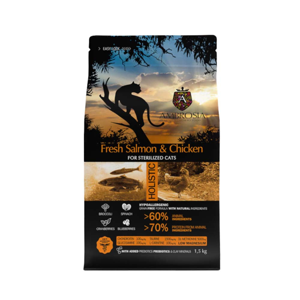 AMBROSIA GRAIN FREE CAT ADULT STERILISED FRESH SALMON & CHICKEN - 5KG