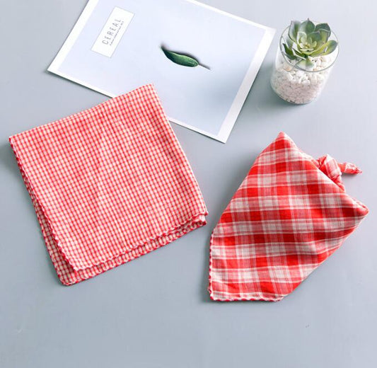 Plaid Cotton Bandana - CORAL