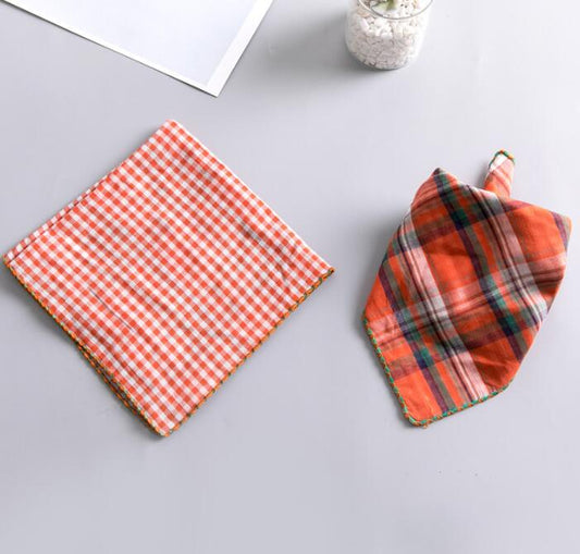 Plaid Cotton Bandana - ORANGE